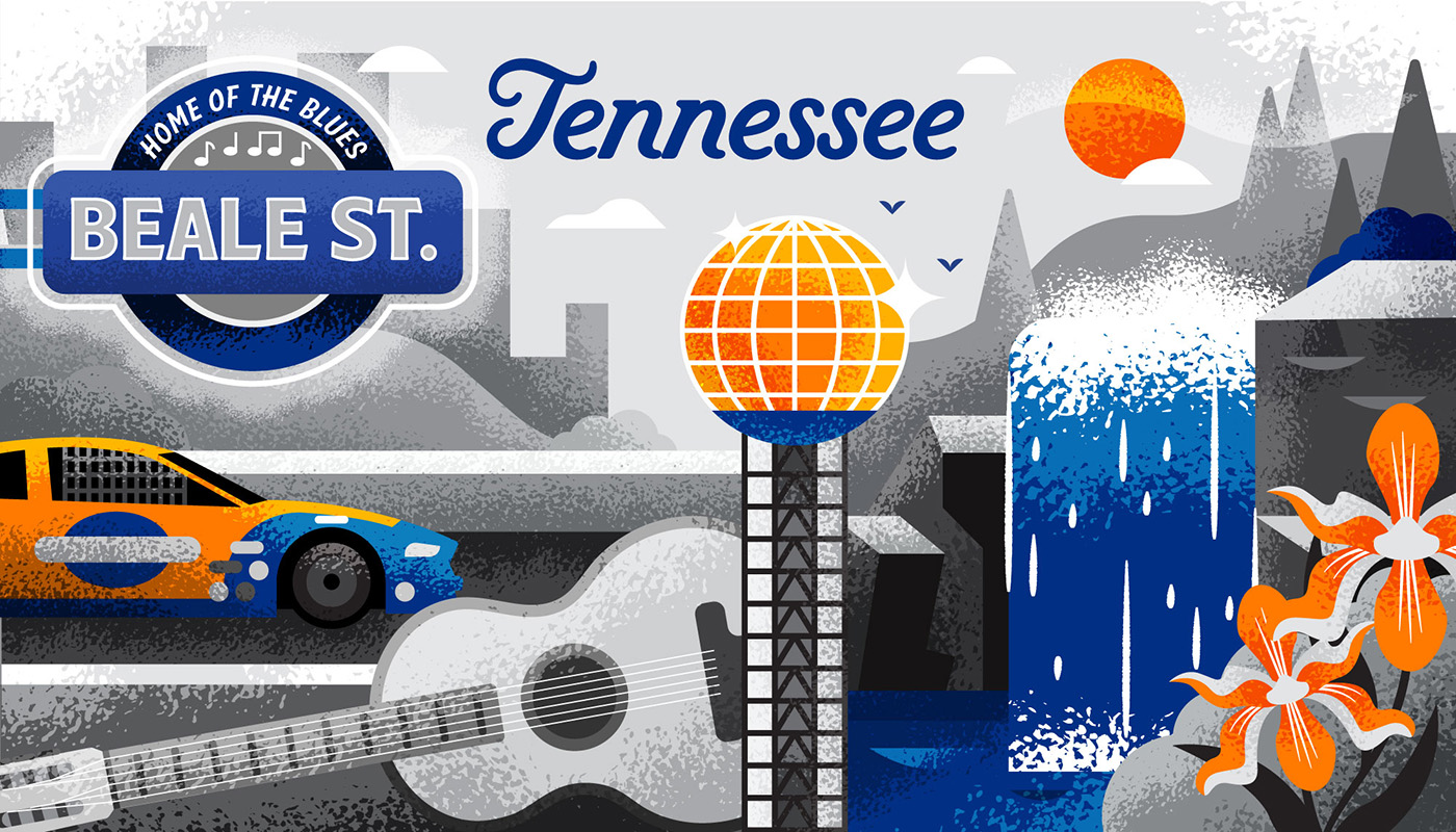 Illustration of landmarks in Tennessee
