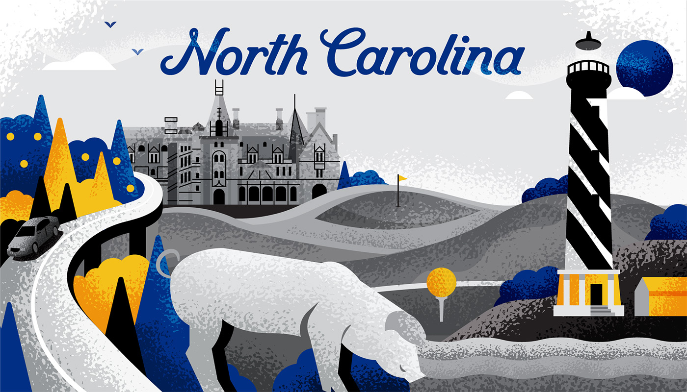 Illustration of landmarks in North Carolina