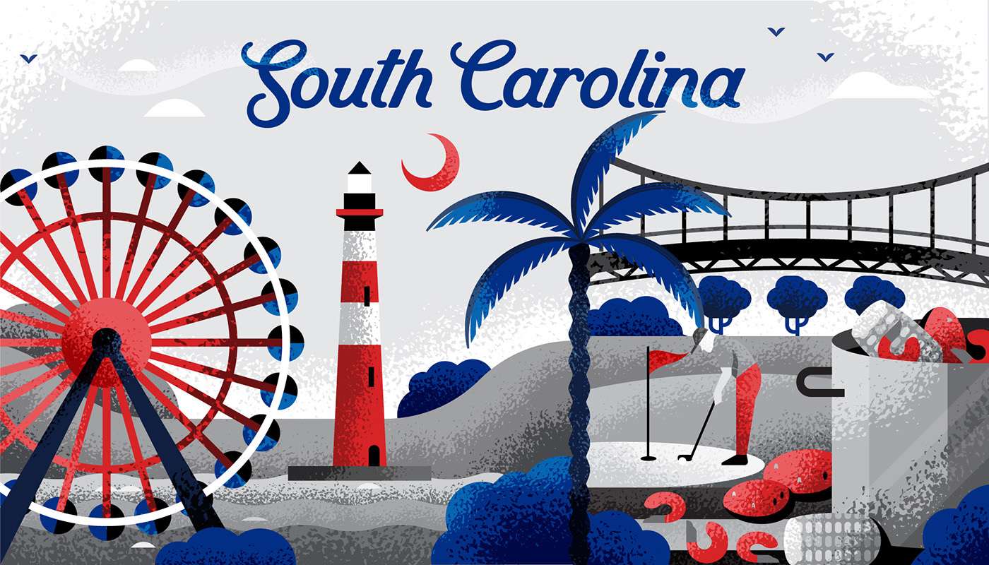 Illustration of landmarks in South Carolina