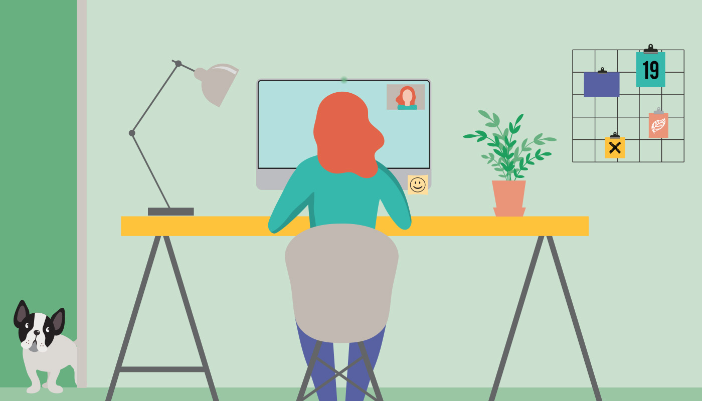 Graphic of a woman at a desk with copy that reads 5 tips for Video Interviews