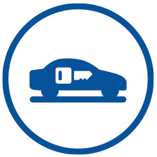 Blue car key locked in car icon