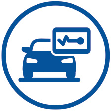 Blue car with diagnostics icon