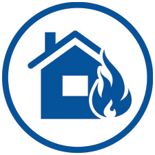 Blue home with flame icon
