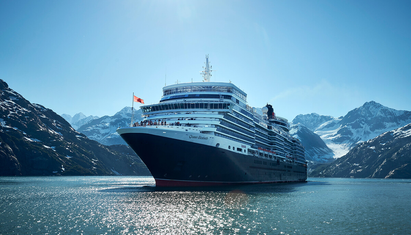 Cunard cruise ship in the water off Alaska