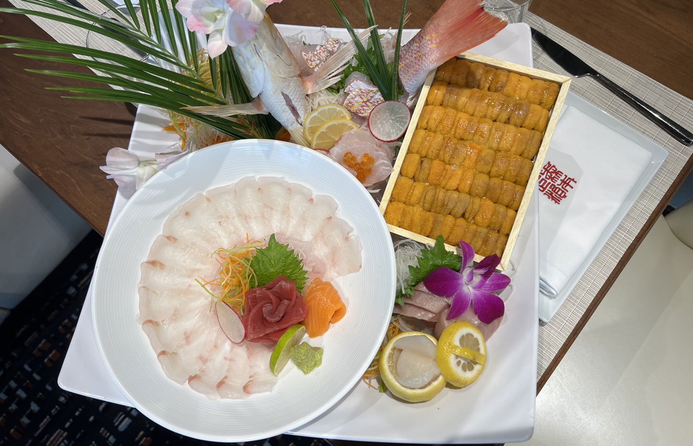 Plate of delicious food served at the Morimoto by Sea restaurant on Holland America. 
