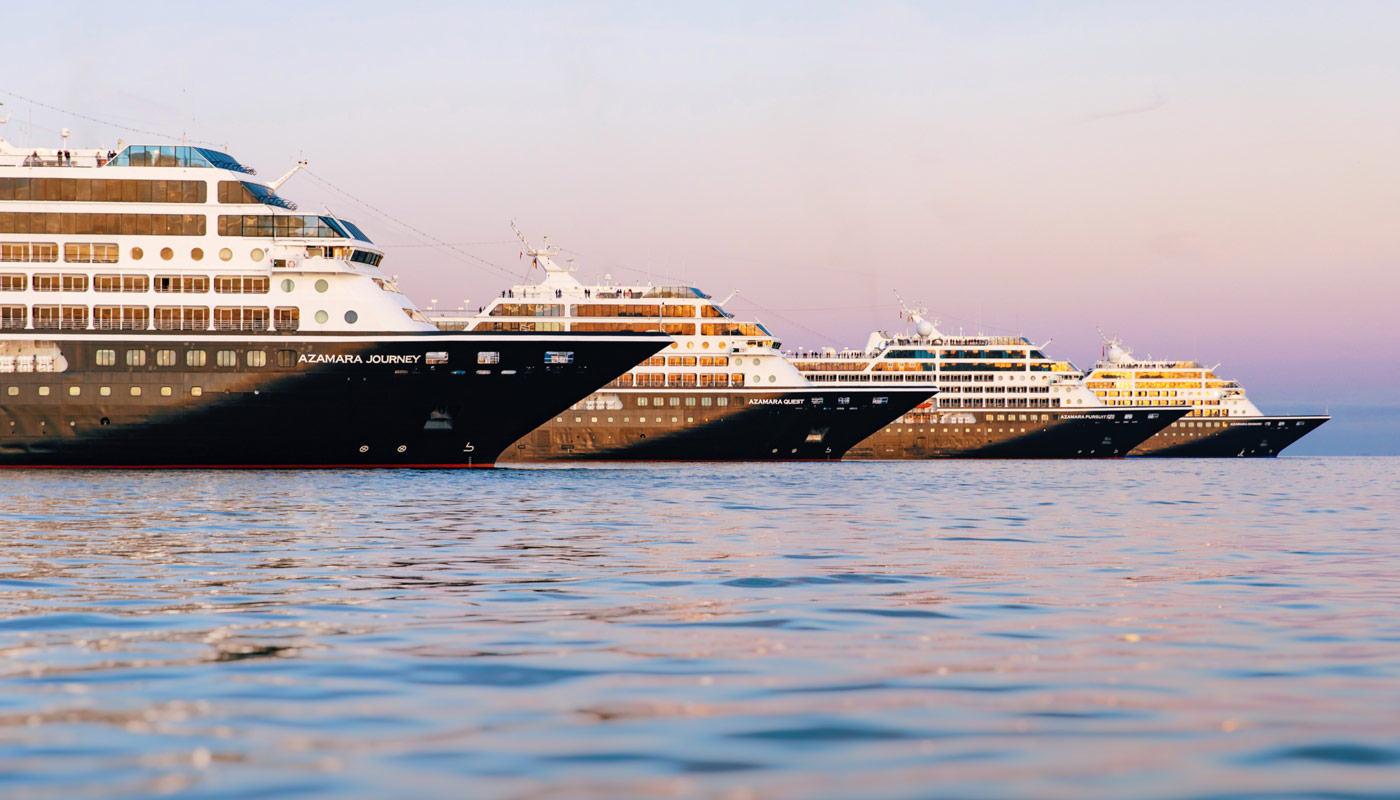 Azamara cruise ships docked in a port.