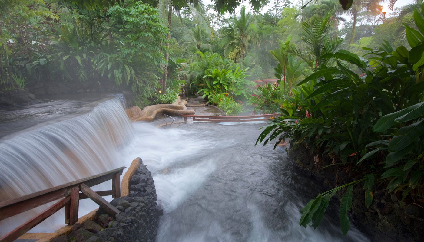 The view of rushing water in a river in Costa Rica